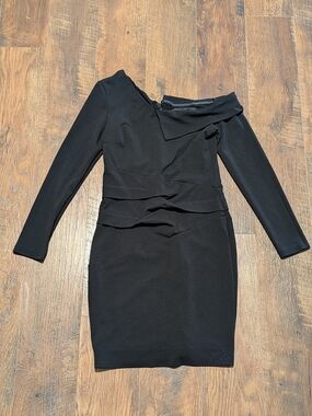 Nicole Miller Women's Black Structured Jersey One Shoulder Dress Size 10